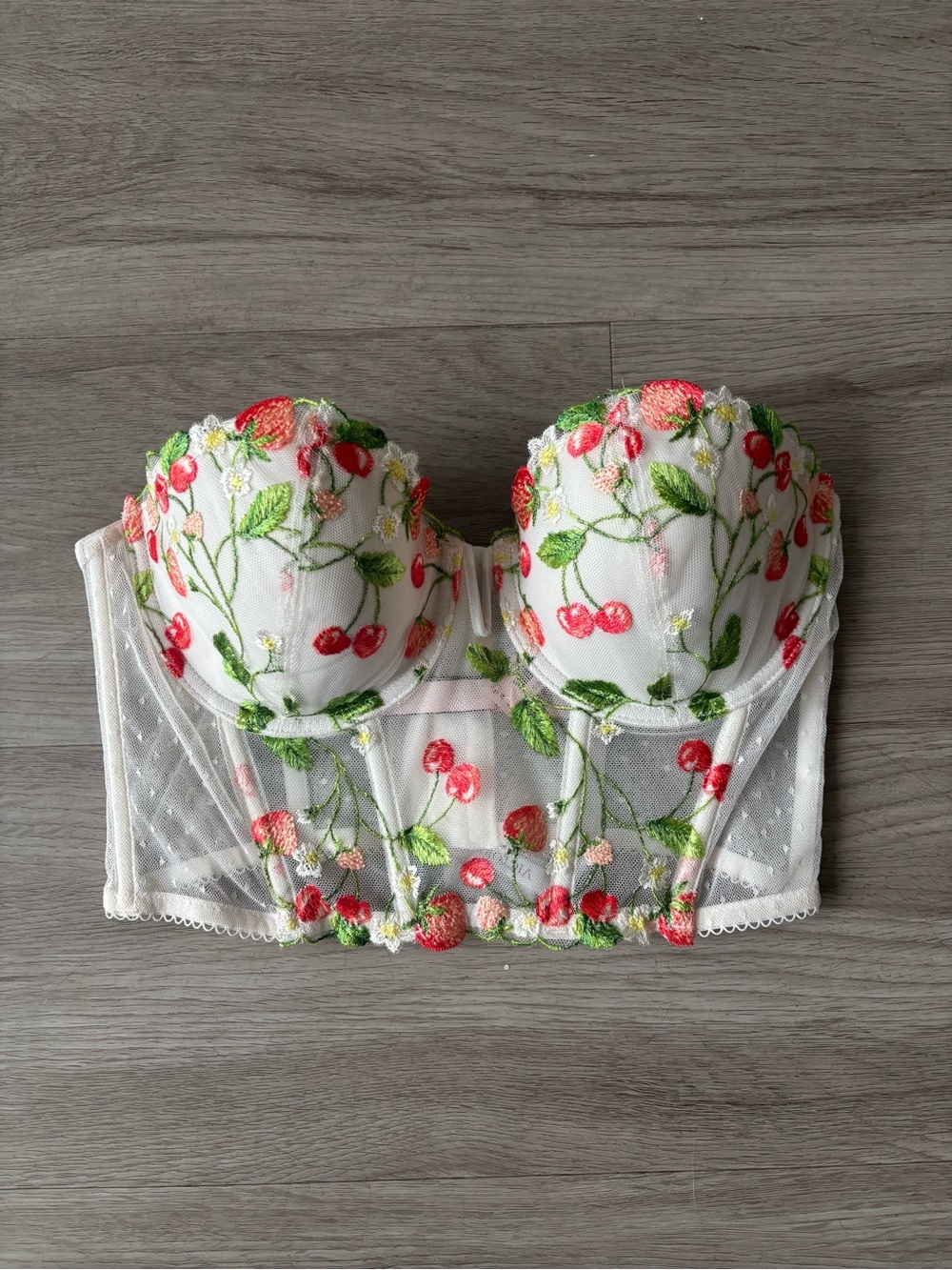 Victoria's Secret Coconut White Strawberry Embroidery Corset Top